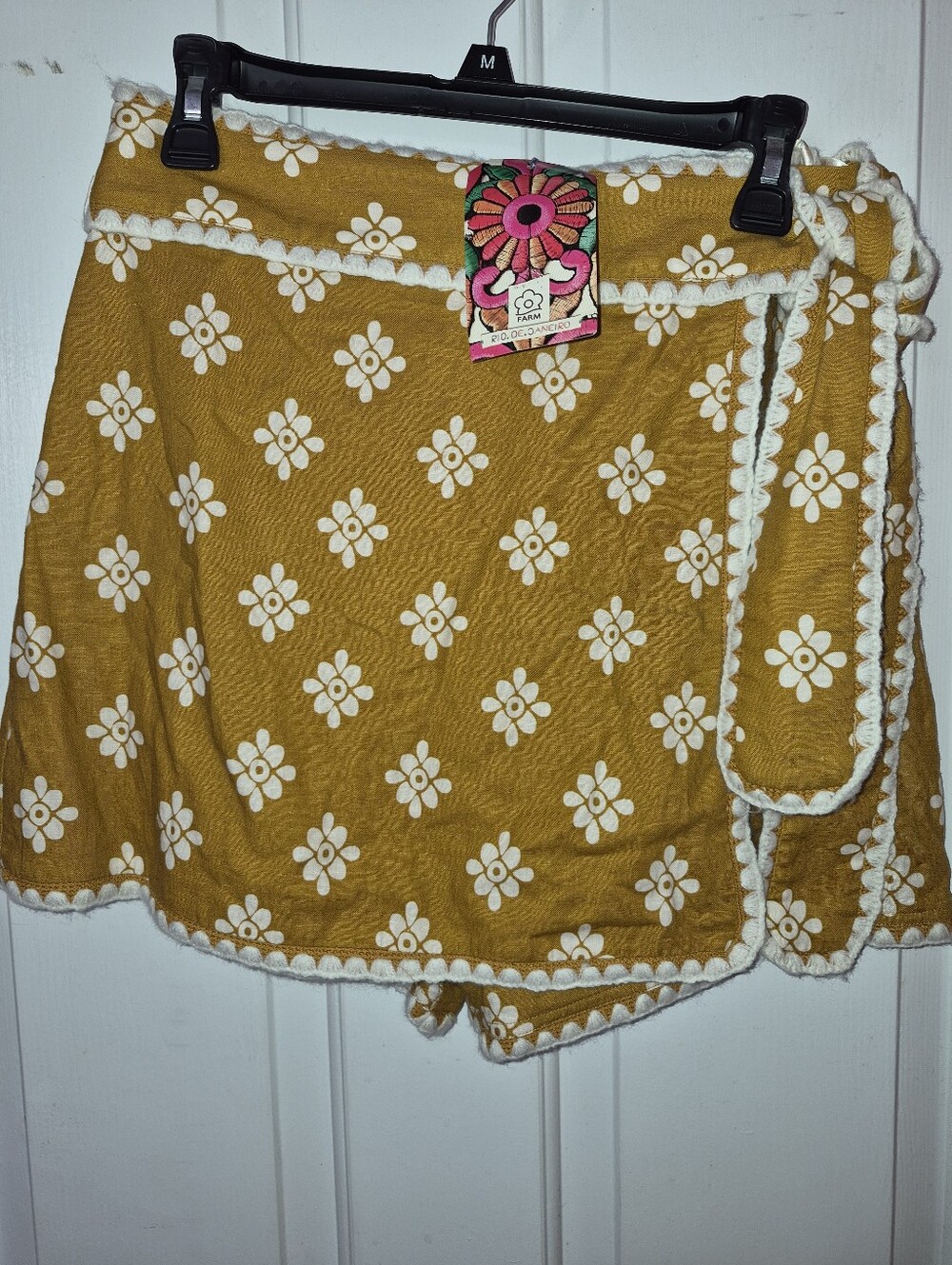 Farm Rio Mustard Floral Wrap Skort with White Trim Floral Pattern,S